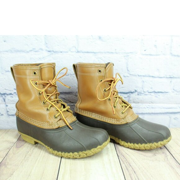 LL Bean Brown Leather 8" Insulated Gore-Tex Ankle Duck Boots Size 7 Wide - Picture 3 of 13